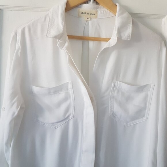 Cloth & Stone Boho Frayed Button Front Blouse Top White Sz M - Picture 2 of 14